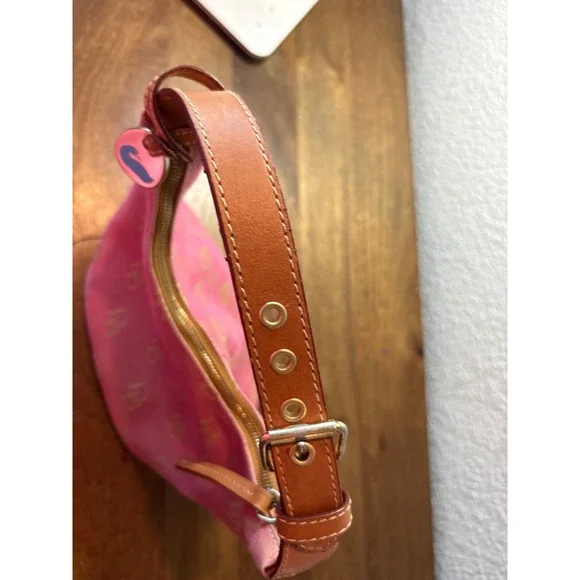 Dooney & Bourke Pink DB Monogram Canvas Leather Trim Shoulder Bag Purse Y2K - Picture 5 of 7
